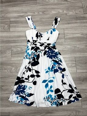 Speechless White Midi Dress with Black and Blue Floral Print